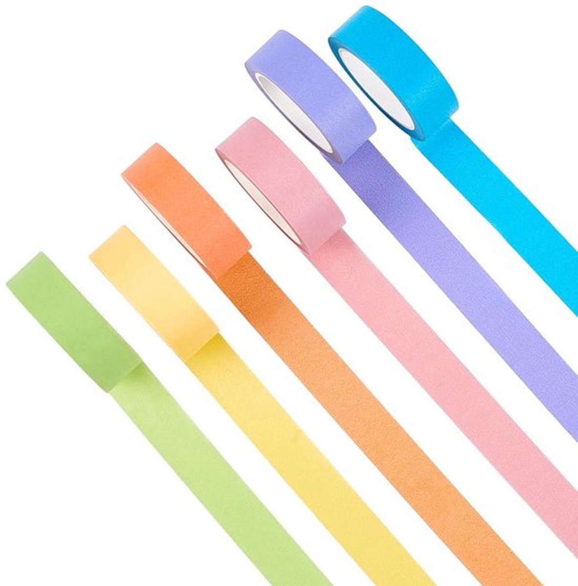 Maskeertape - Schilders - 6 rollen - Kleurrijk - Papier - Multifunctioneel - Gestructureerd - Doe-het-zelvers - Kantoor - Klaslokaal - Kunstverpakking 28 x 1,5 cm, geschikt voor diverse toepassingen.