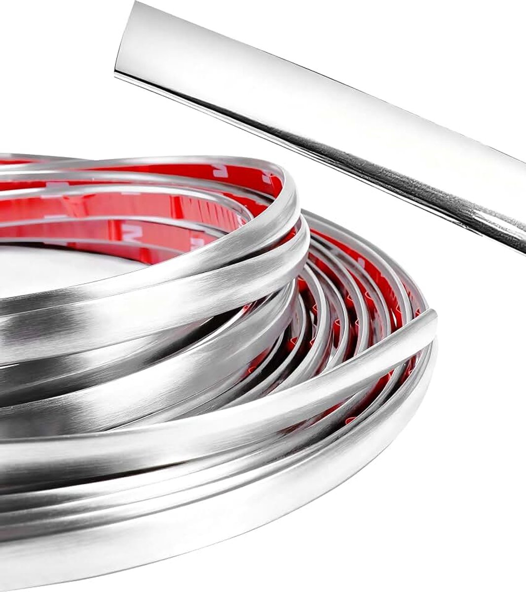 3D-strip voor wandranden, verchroomde sierlijsten, geschikt voor bumpers, roosters, motorkappen, zijspiegels, koplampen, carrosserie en ramen (5 x 15 mm)