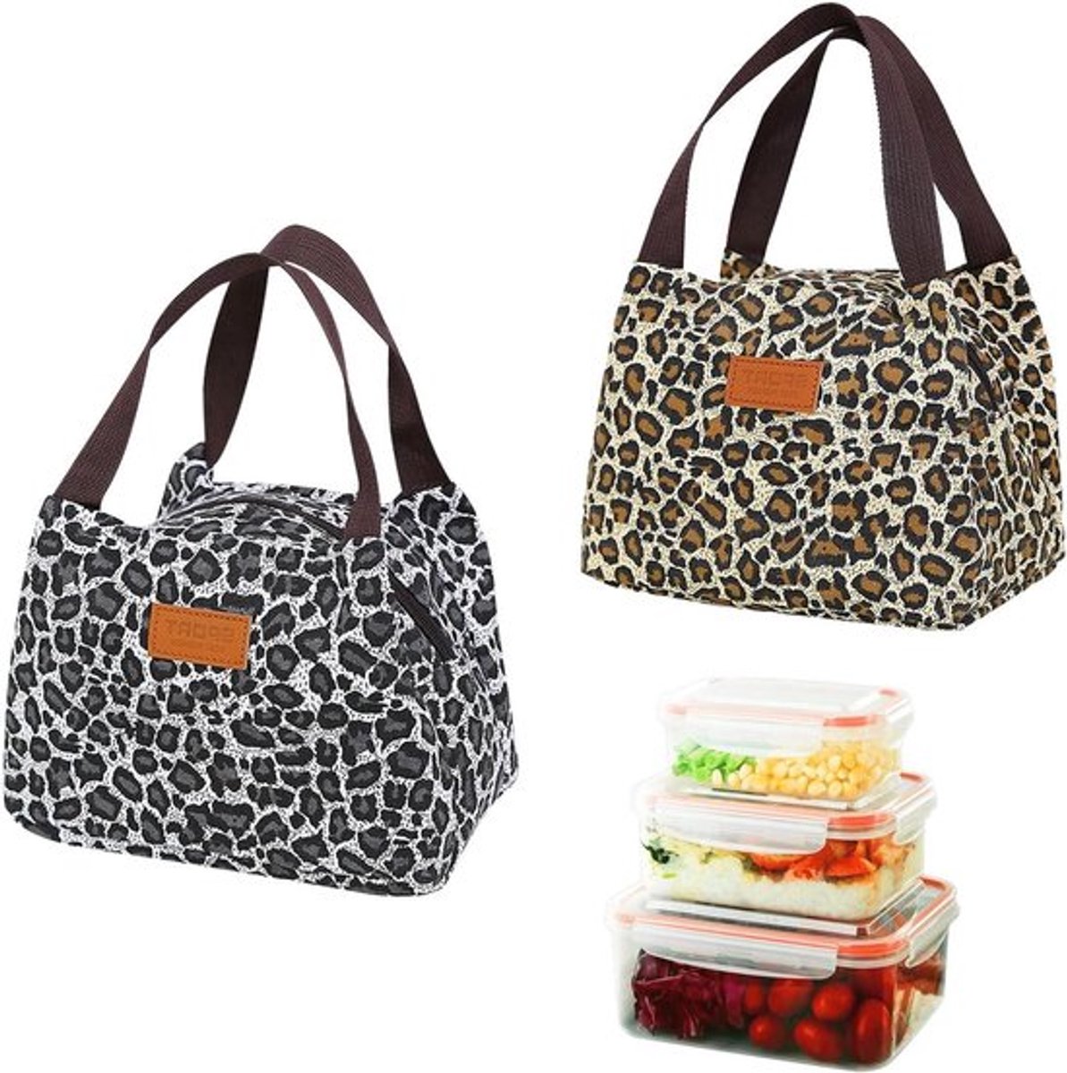 Lunchbox Lunchtas voor Dames - Grote Inhoud Draagbaar Opvouwbaar - Waterdicht Luipaardpatroon