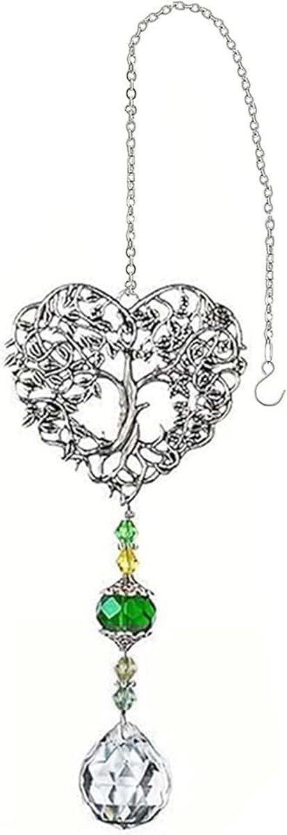 Zonnevanger, kristal, levensboom, 20 mm, helder glas, kristalbal, prisma, raamdecoratie, zonnevanger, kristal, raamophanging voor tuin, Kerstmis, dag, feest, bruiloft, decoratie (groen)
