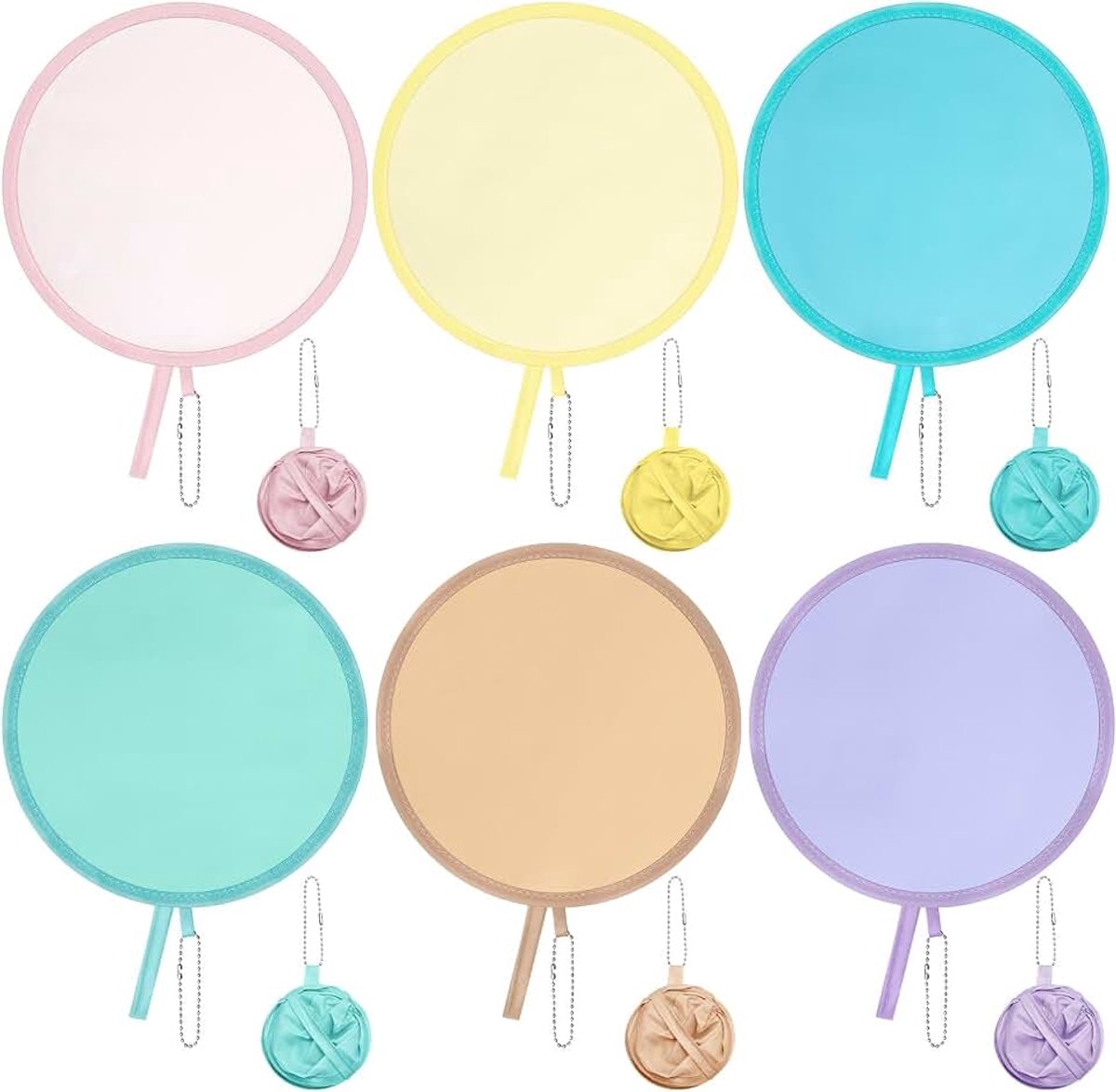6 stuks ronde opvouwbare handventilator draagbare Japanse stijl zomer opvouwbare ventilator voor bruiloftcadeau outdoor spelletjes decoratie festival(Macaron kleuren,Eenvoudig)