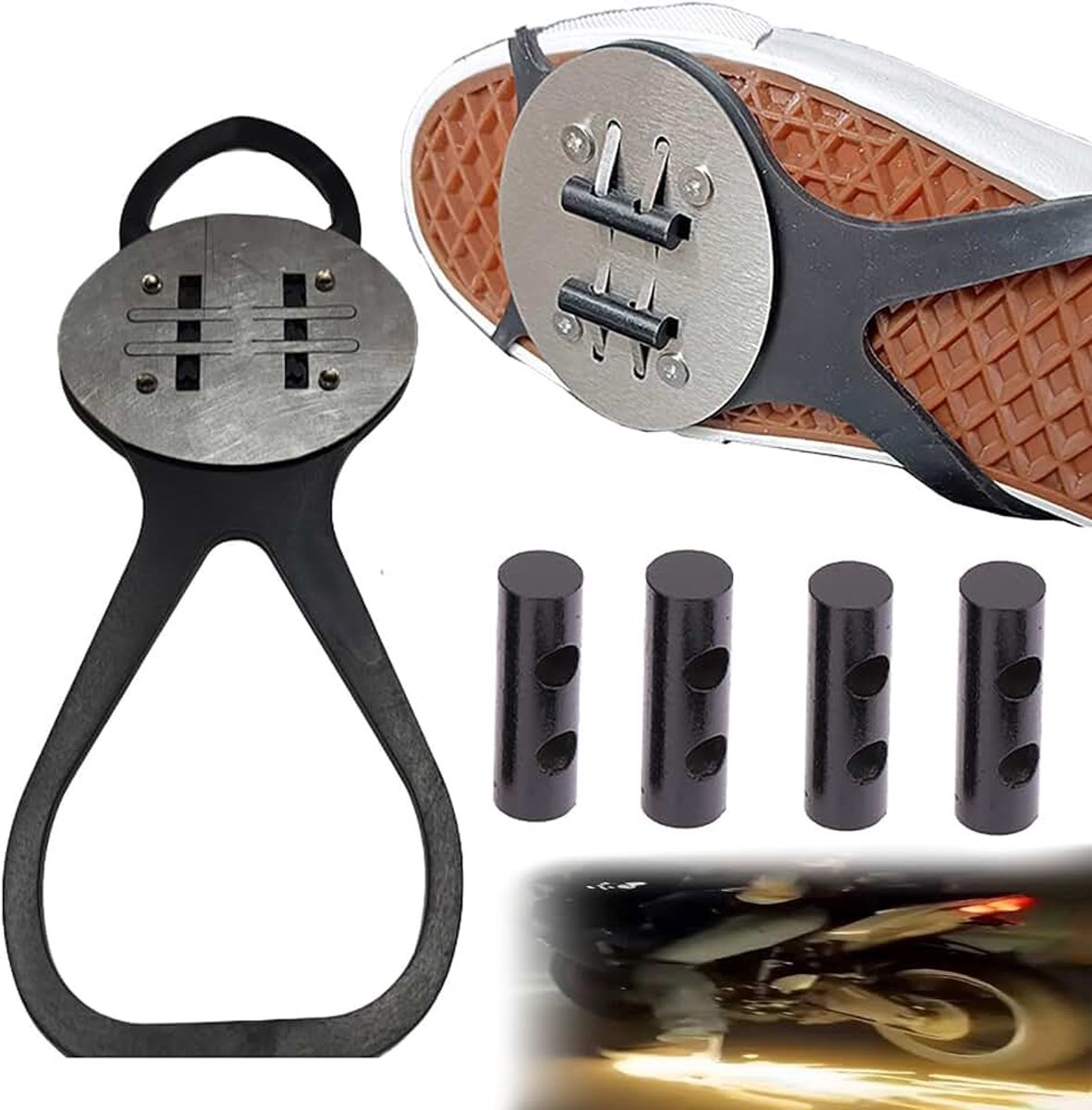 Fiets wrijving vonken tool pads, motorfiets, fiets vuursteen pads, skateboard accessoires, voetrem vonken voet druk schuiver fietsen schoen covers
