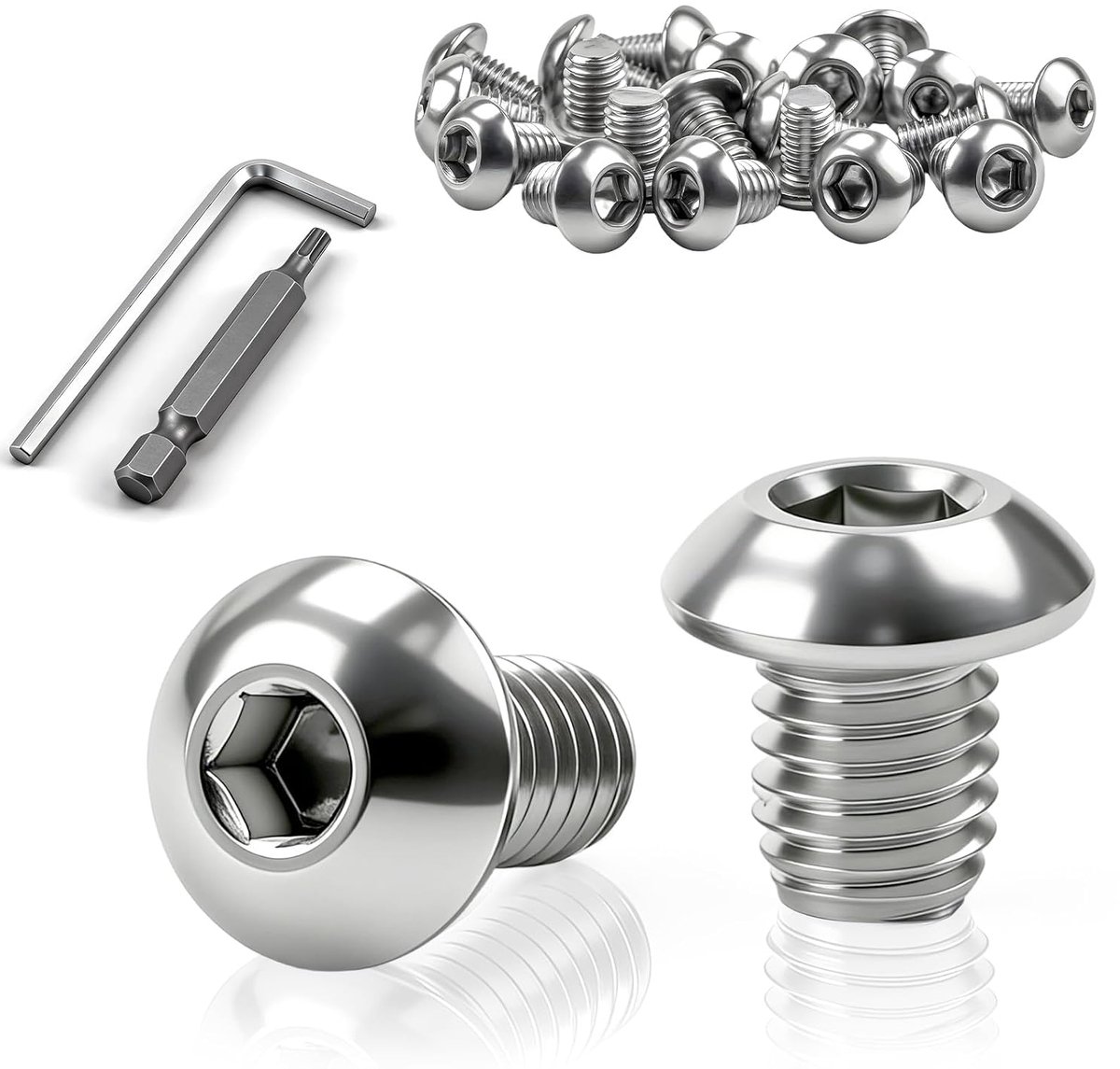 80 stuks lenskopschroeven, M6 x 8 mm, binnenzeskant M6 schroeven, volledige schroefdraad, platte kopschroeven, roestvrij staal, ronde kopschroeven voor keukenmontage, meubelbouw en