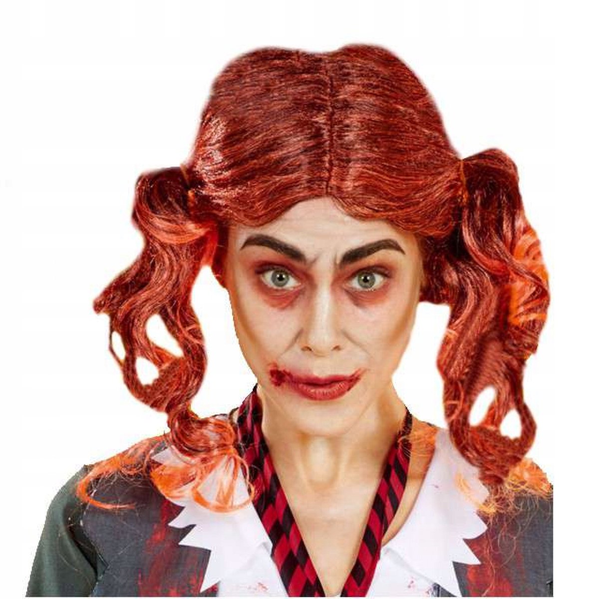 Rode Halloween Pruik met Vlechten - Bloederige Pippi Stijl