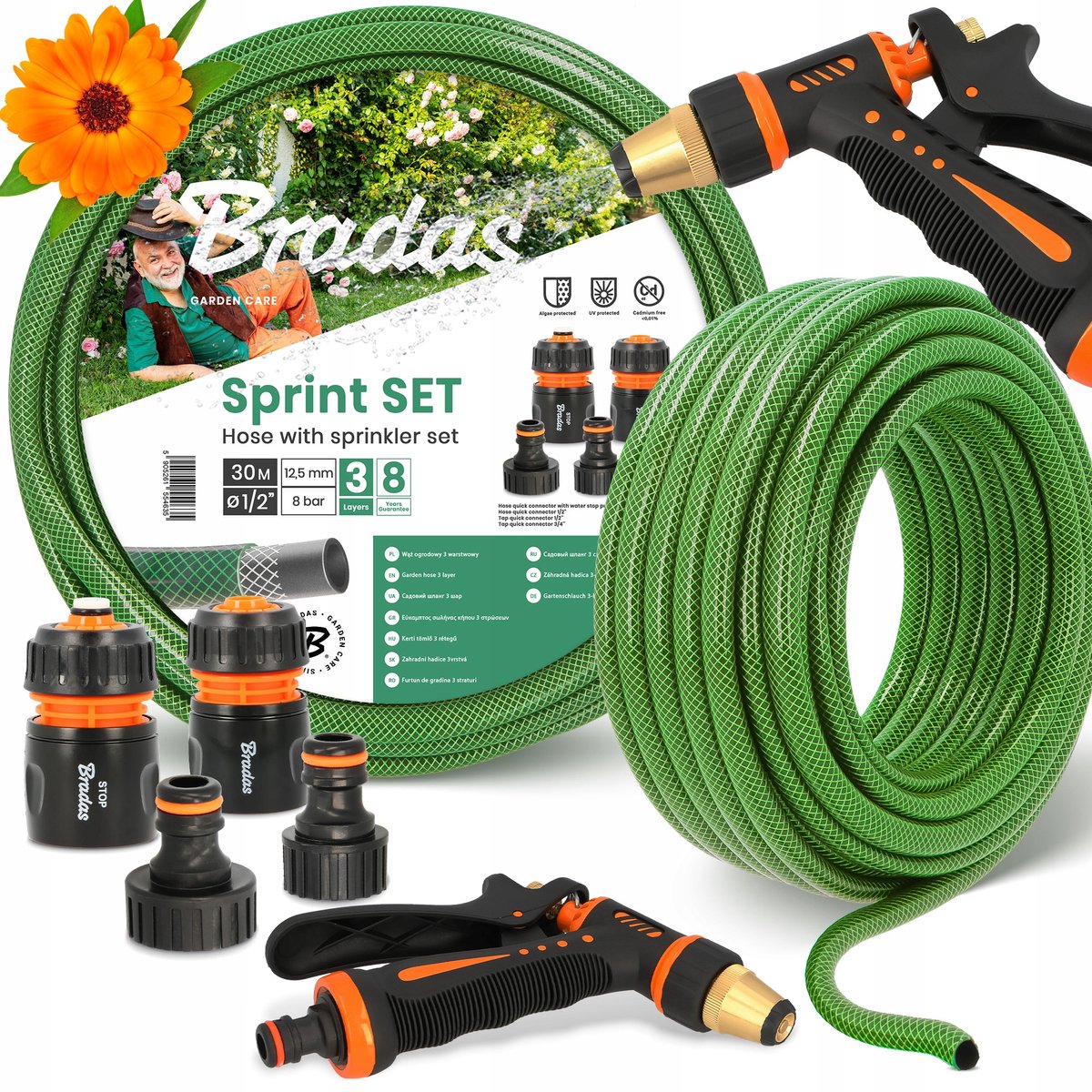 Tuinwaterslang 30m 1/2'' Groen met slang & koppeling