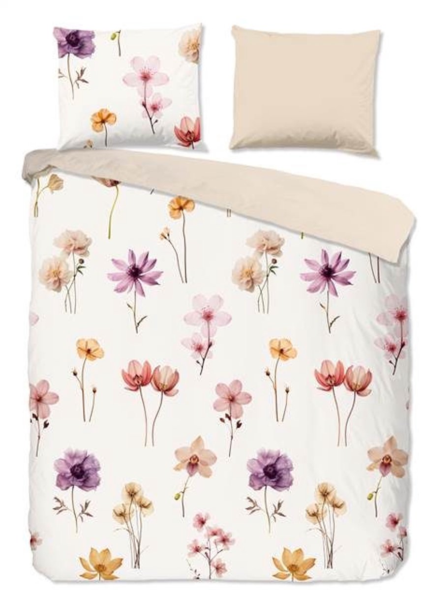 Pure dekbedovertrek bloemen - 2 persoons 200x200/220 cm - Ecru - Microvezel