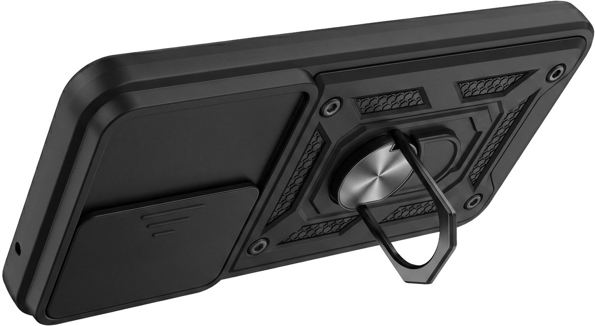 Mayaxess, Hoesje Geschikt voor Samsung Galaxy A34 5G met Schuifbare Cameraprotectie en Magnetische Ring, Zwart