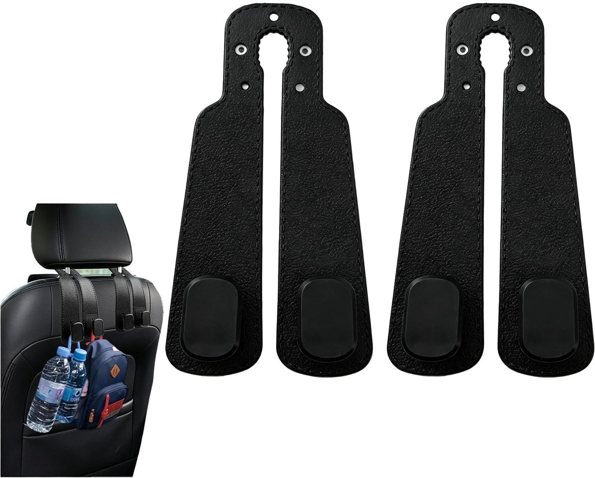 Dubbele haak rughaak, 2 stuks tashouder auto & tashaken auto, kunstleer & ABS, hoofdsteunhaak zonder demontage, 5-10 kg draagvermogen voor handtassen