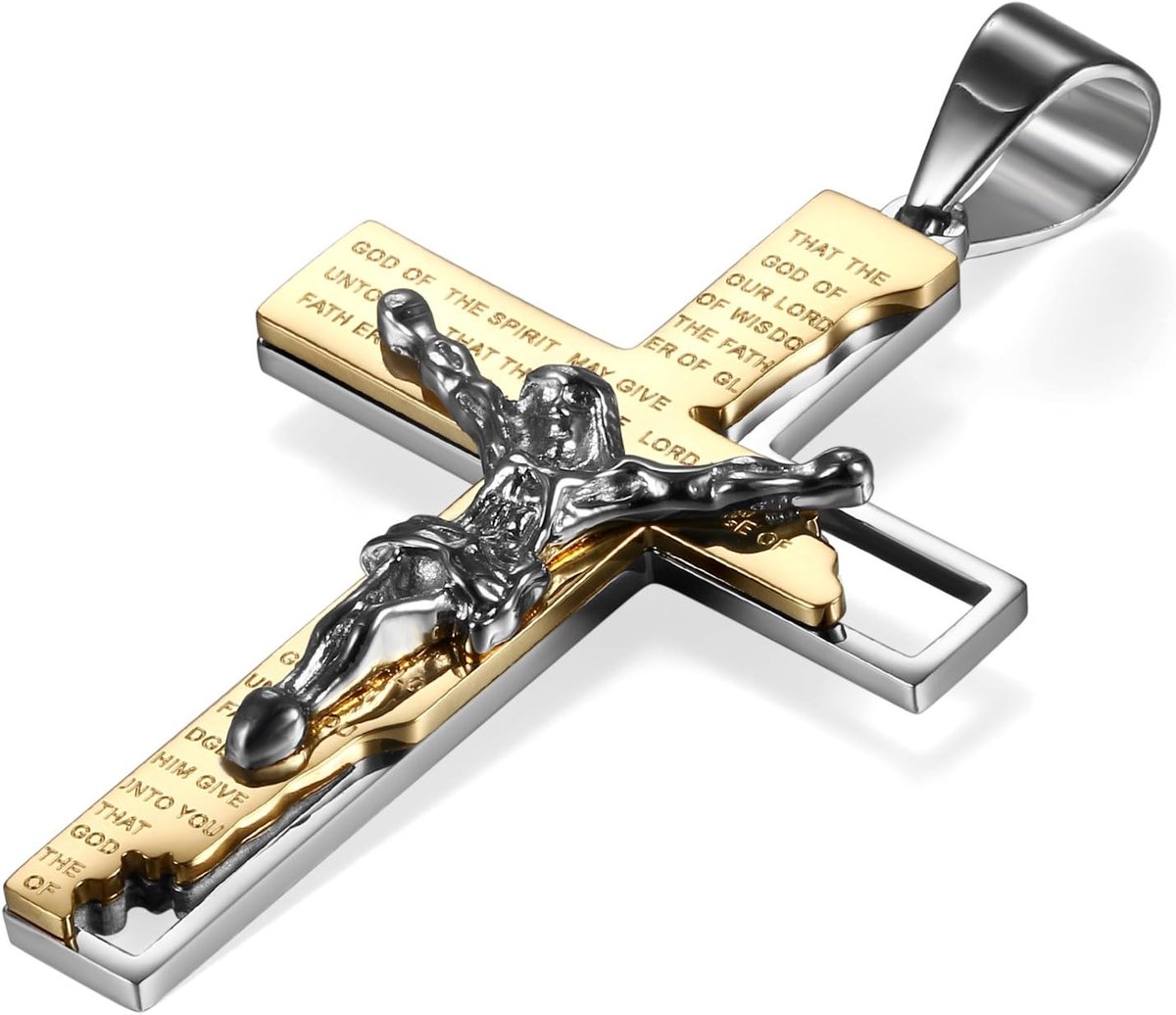 Halsketting met kruisketting voor heren, Jezus: gouden kruisketting met ijzeren kruis, hanger, roestvrij staal, bijbel, gebed, kruis, halsketting, hanger, ijzeren kruis voor auto, mannen