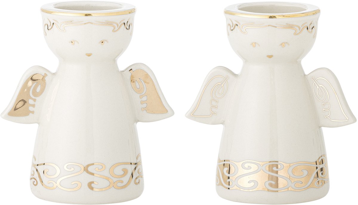 Bloomingville Kandelaar aardewerk wit Faella - set van 2 White