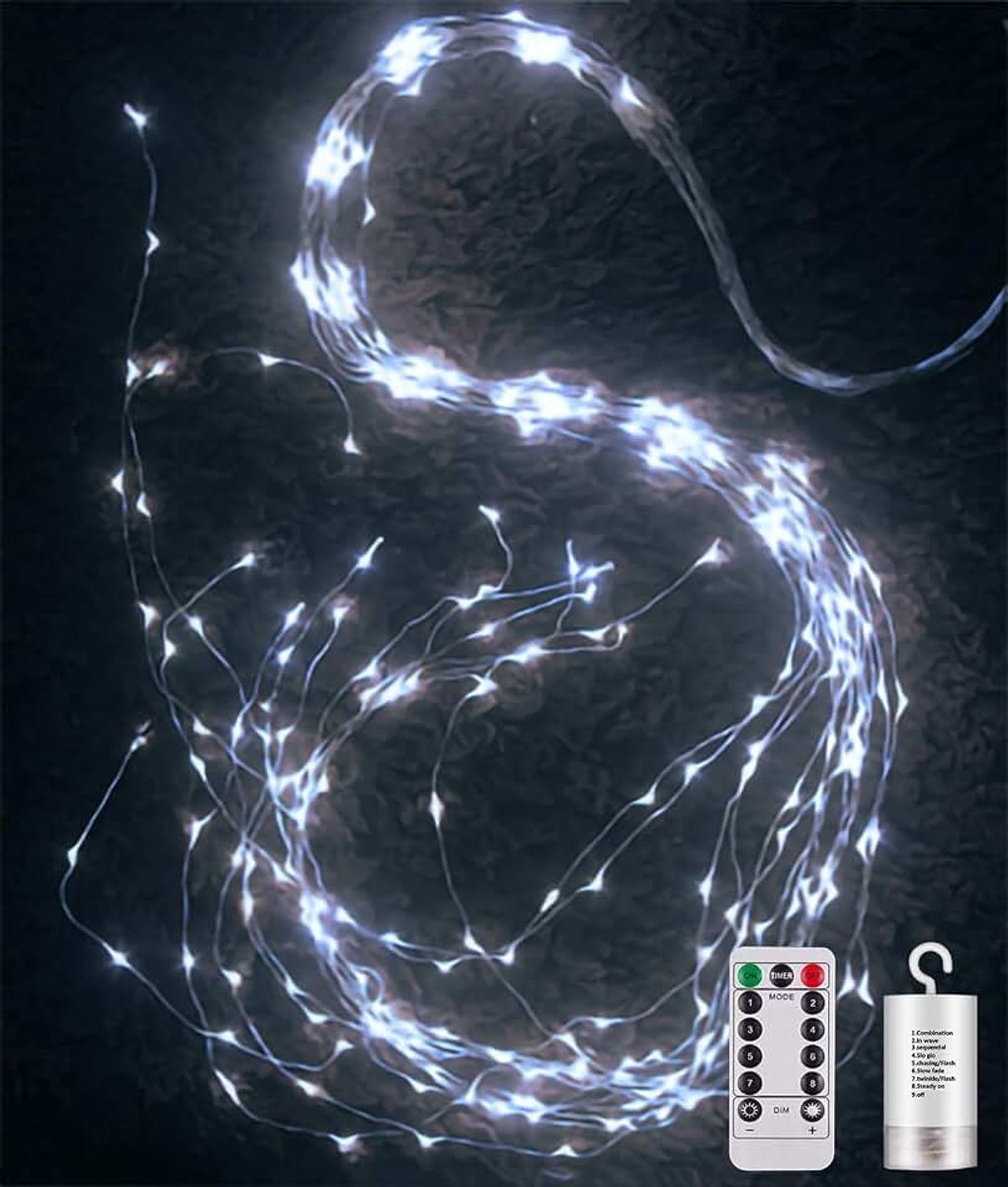 Kerstboom, 1 m, 100 leds, kerstverlichting | Batterijvoeding met afstandsbediening, 8 lichtmodi, waterval, waterdicht, kerstslinger, voor binnen en buiten