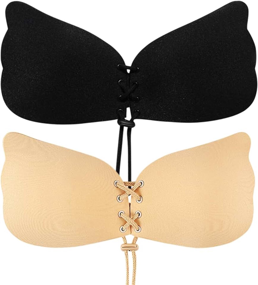 2 stuks push-up beha voor dames, herbruikbare zelfklevende bh's met trekkoord, onzichtbare strapless backless bh's, C-cup