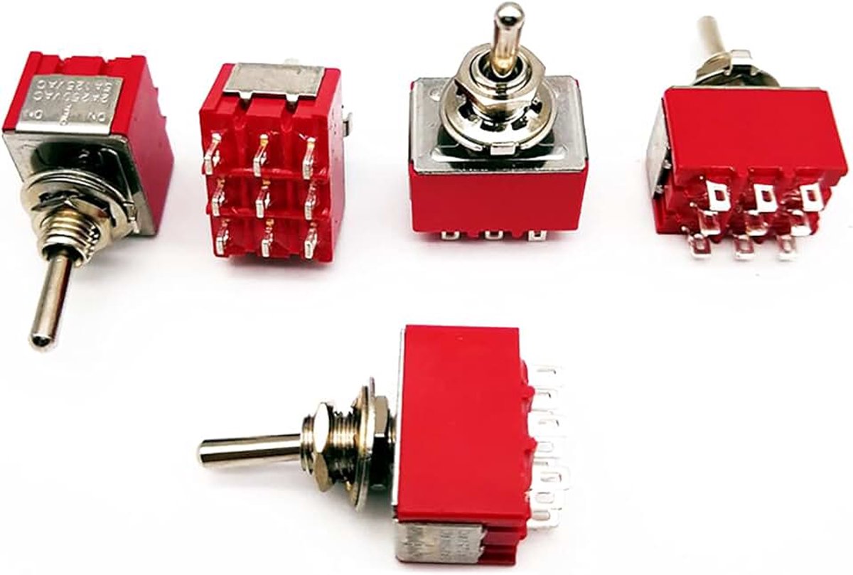 Schakelaar - 5 stuks MTS-303 Micro tuimelschakelaar 9 pins 3 posities 120V/5A 250V/2A ON-ON DPDT Drukknop Schakelaars (Rood)