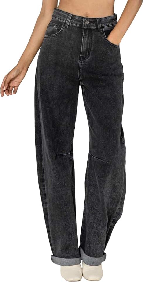 Jeans, hoge taille, Mom jeans van stretch denim, wijd gesneden