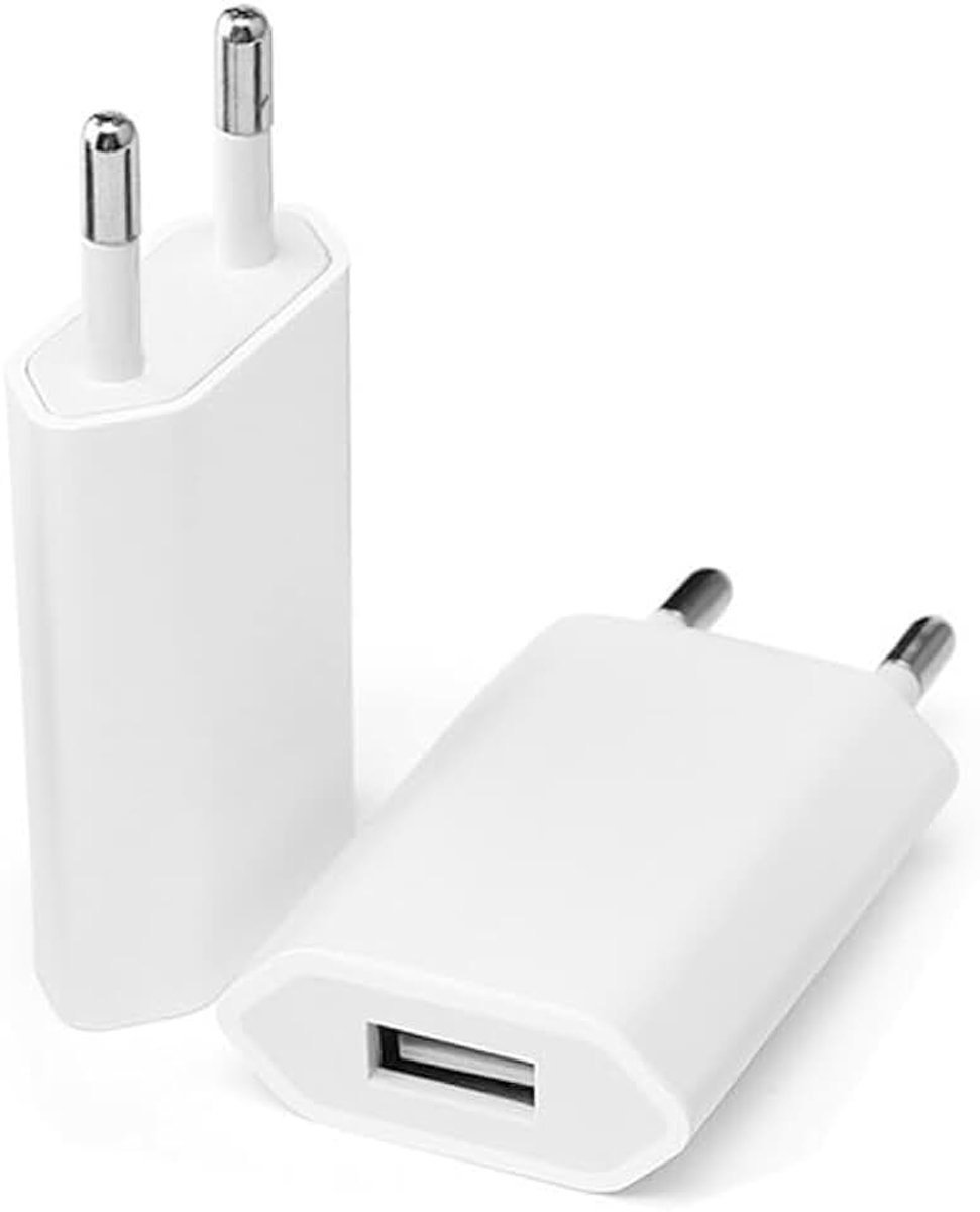 (2 stuks) USB-aansluiting, oplader US B. AC 5 V 1 A, netadapter compatibel met iPhone, IPad, IPod, Android, Xiaomi, Samsung, Huawei, LG, tablets, wandstopcontact