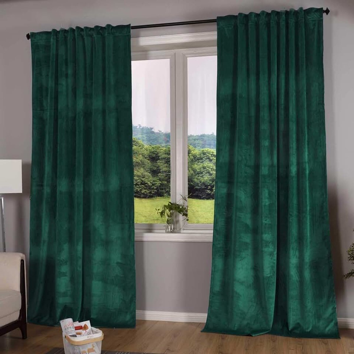 Milano 20357 Verduisteringsgordijn, ondoorzichtig, met lussen, tunnelzoom, strijkband, in te korten, groen, 2 stuks, H x B 235 x 135 cm