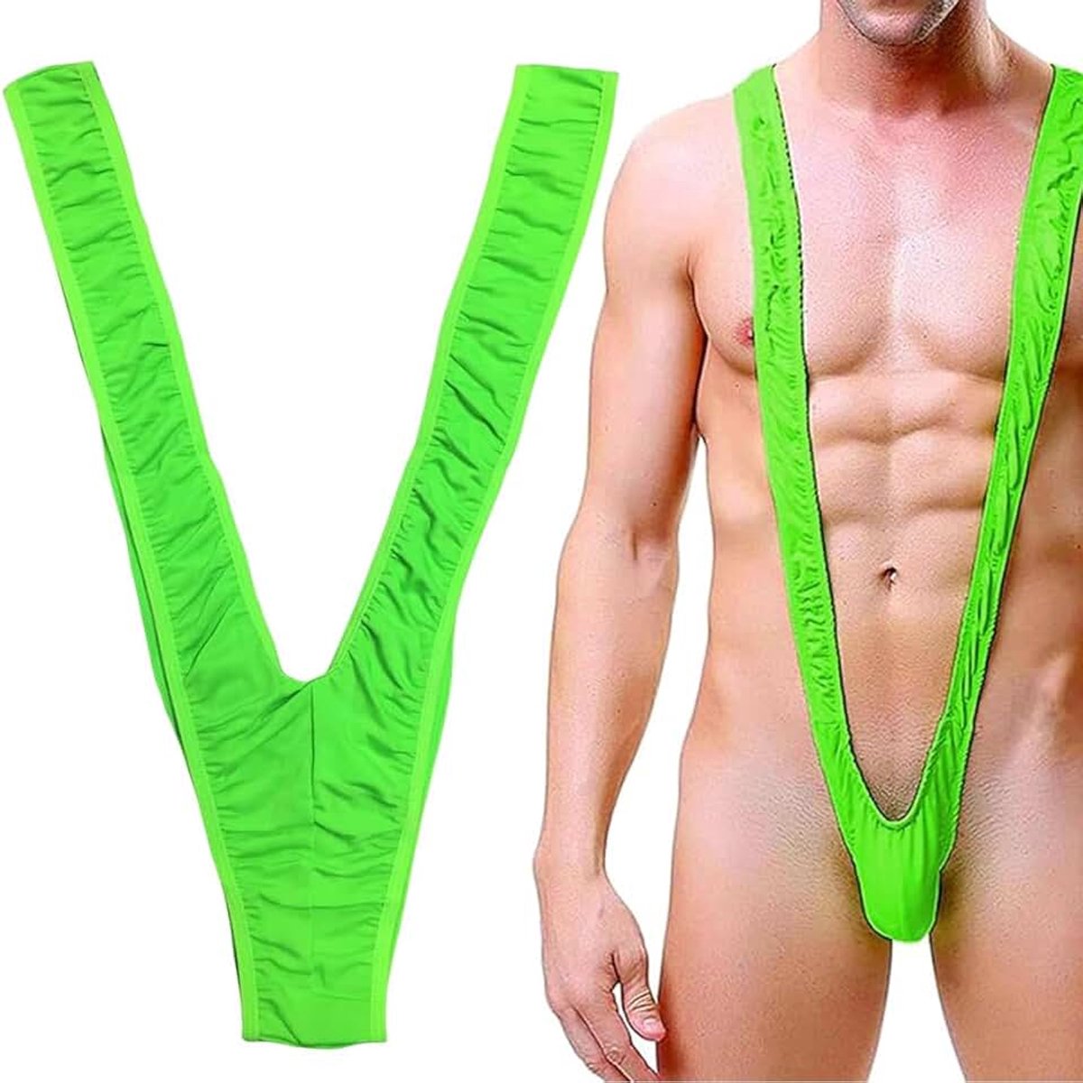 String voor heren, sexy, erotisch, 1 stuk, mankini, groen, één maat, elastisch polyester badpak, cadeau voor verleiding