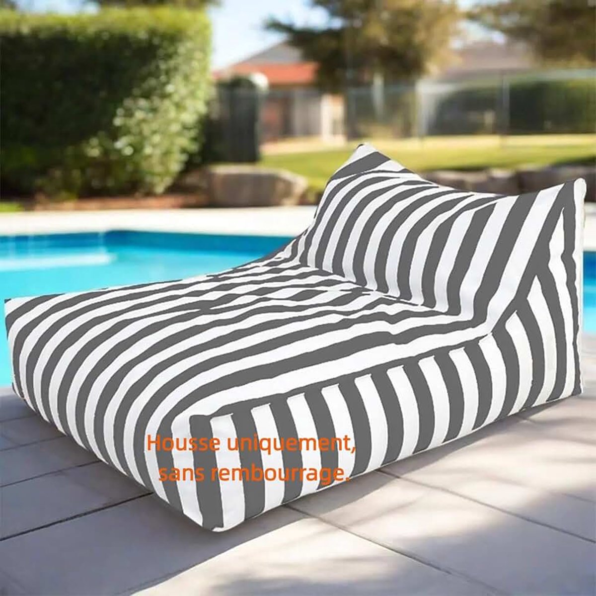 Zitzakken Drijvende Zitzak for Zwembad - King Outdoor Waterdichte Oxford Zitzakhoes Drijft Ligstoel Zonder Vulling Gestreepte Buiten Strandpoef Zitzak Slaapbank(Dark grey)
