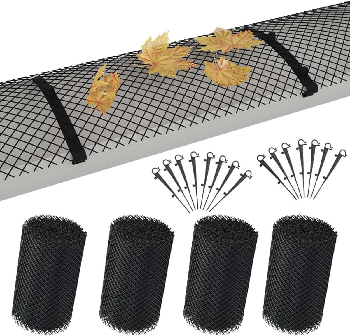 4-delig Dakgootbescherming mat 6 m incl. klemmen rooster afdekking bladbescherming dakgoot bescherming bladvanger bladvanger