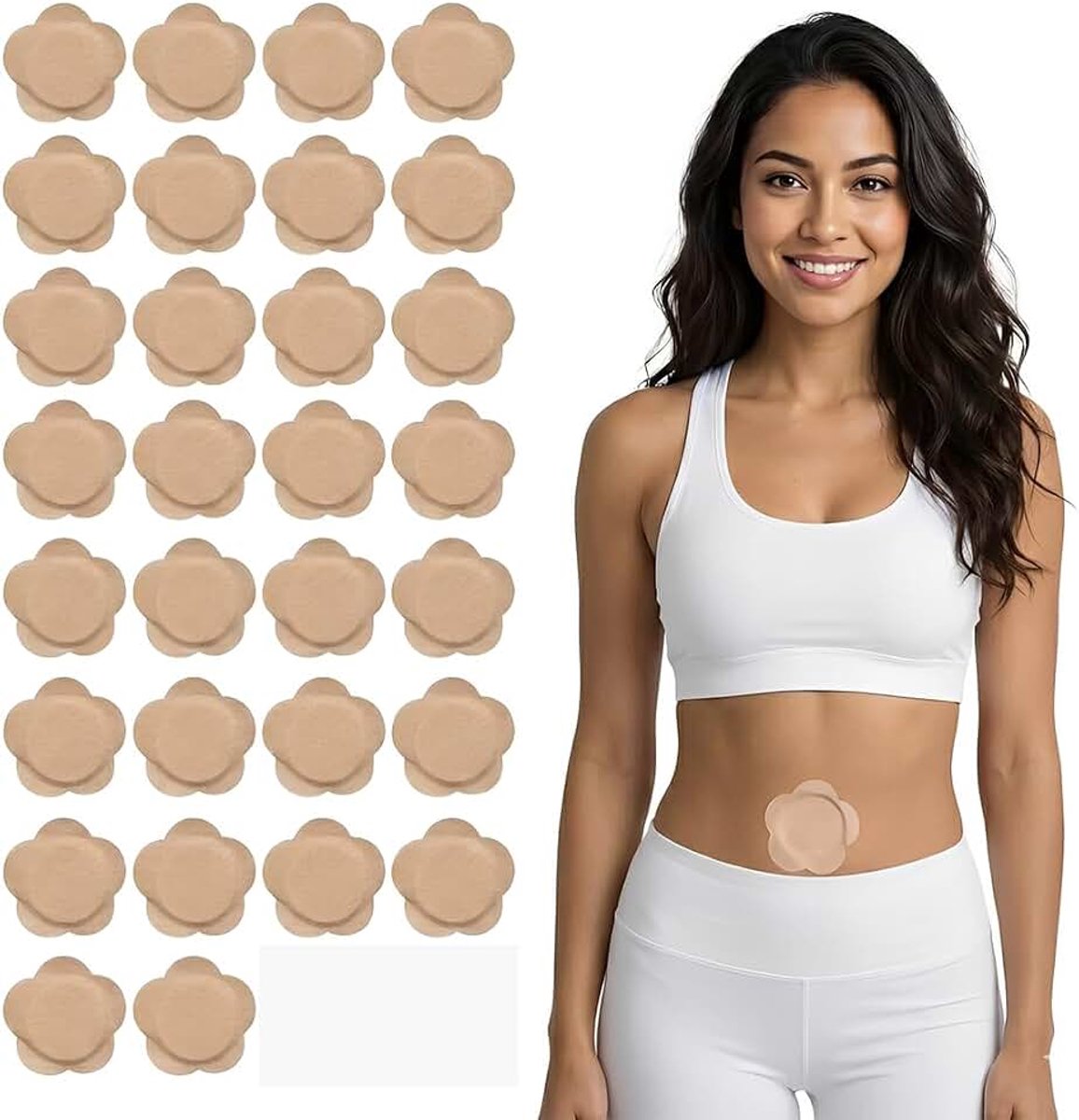 Oil Patches, verpakking van 30 stuks, Beige, ricinusolie, verpakking wrap voor de navel, zelfklevende pads, spunlace, absorberende ricinusolie, kompressen, geen wassen (olie niet