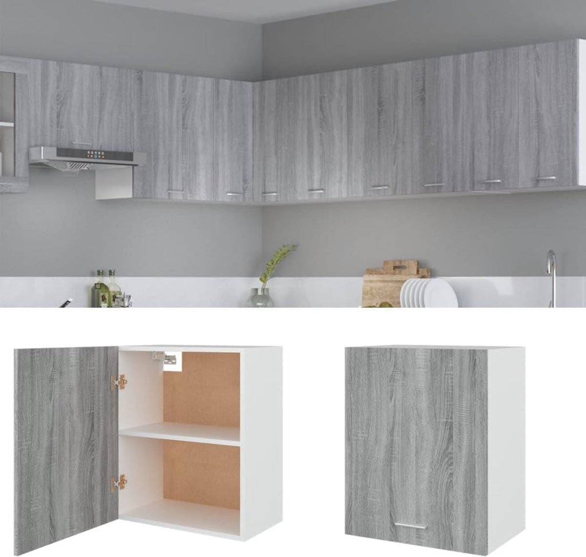 Hangkast Keuken - Wandkast - Keuken Organiseren - Glad Oppervlak - 50x31x60 cm - Grijs Sonoma