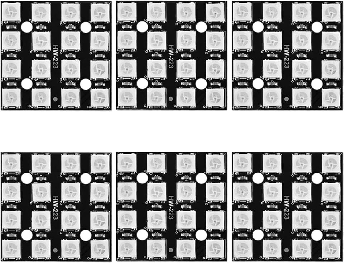 6 stuks WS2812 led-matrix-paneel, 16 bits, 4 x 4 5050 ledmodule, ingebouwde drivers, kleurlicht, ontwikkelingsbord, compatibel met Arduino Raspberry Pi