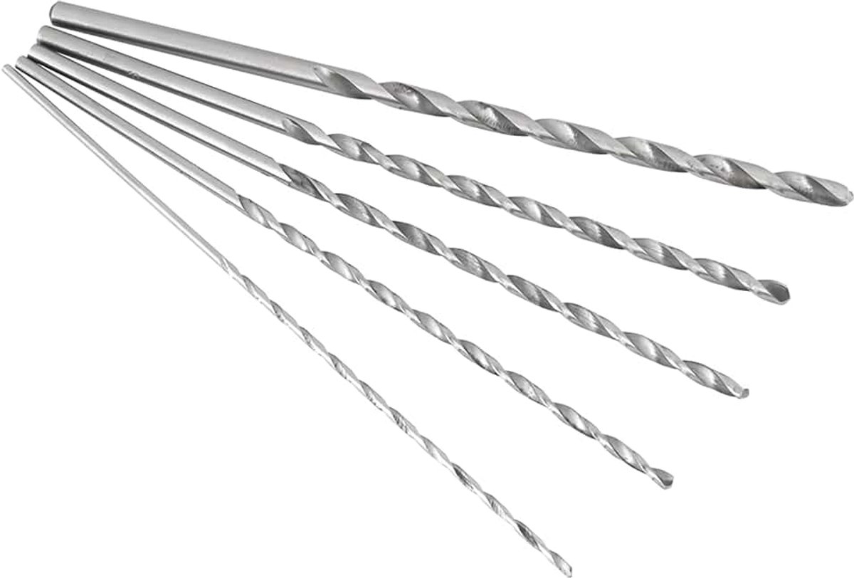 Extra lange, snelle stalen spiraalboor HSS-boor 5-delige boor met rechte schacht 150 mm ~ 160 mm lengte voor aluminium houtkunststoffen