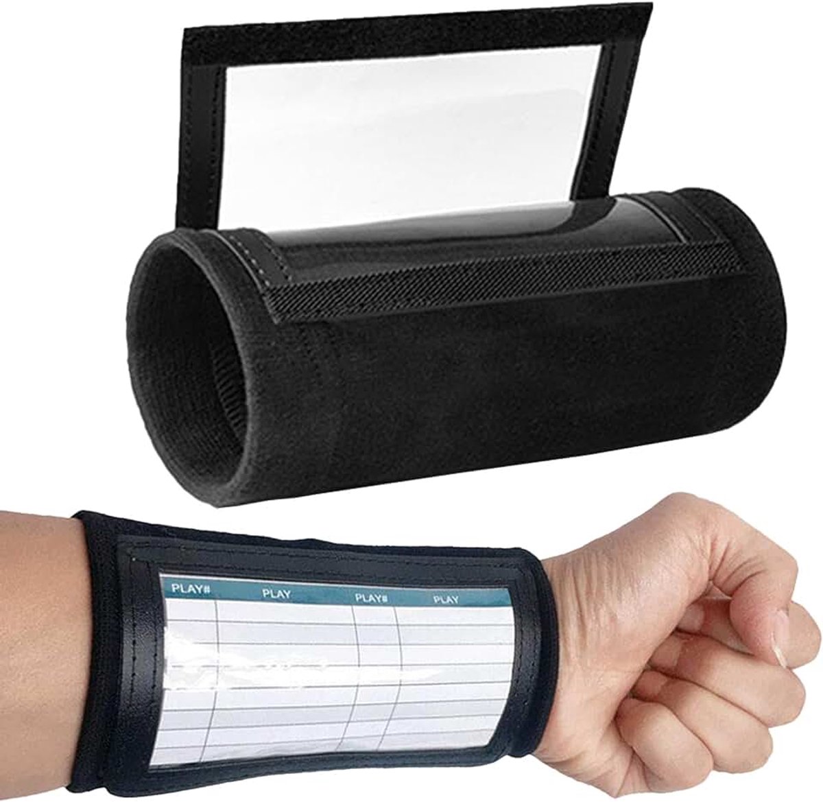 Wristcoach Playbook met twee tactiekkaarten, met klittenbandsluitingen, playbook polsband met transparant venster, voor rugby, softbal, tennis