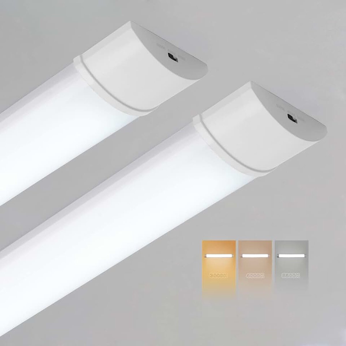 3FT 90cm [Set van 2 = 6FT 1,8 M] SunderTech LED Buis Licht, Batten Light 25w 2760LM (3000K/4000K/6500K 3cct in 1) Selecteerbare wandplafondmontage (3FT 90cm* 2 verpakkingen)