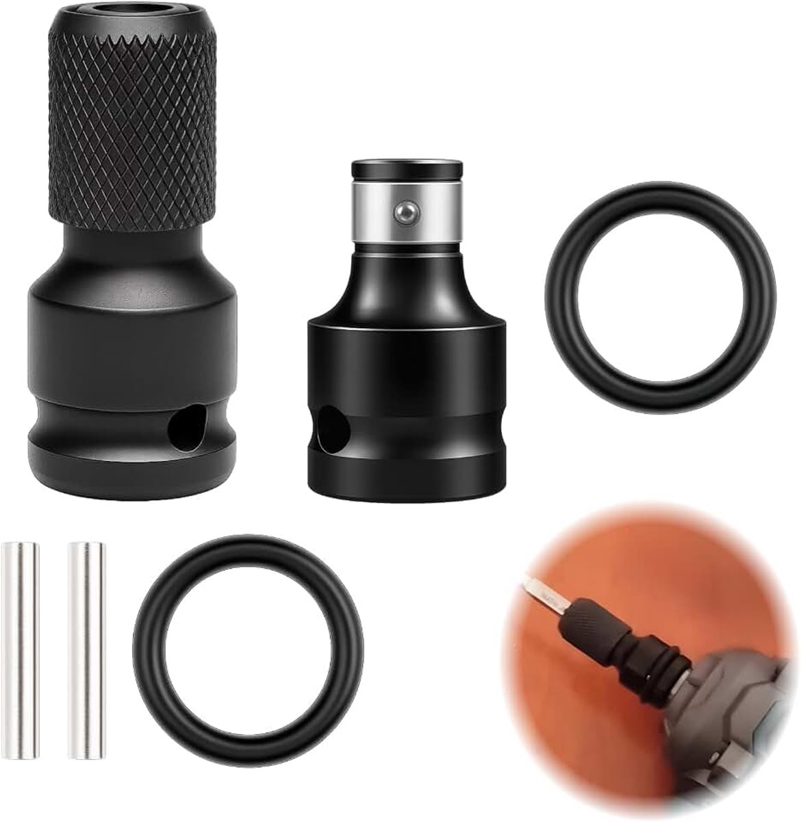 2 Stuks Adapter Slagmoersleutel 1/2 naar 1/4, Bit Adapter van Geharde Koolstofstaal, Hoge Schokbestendigheid, Robuust en Duurzaam voor Werkplaats en Auto Reparatie
