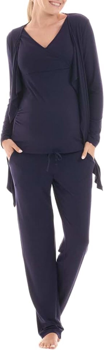Zwangerschaps Pyjama Set voor Dames - Driedelige Pyjama's voor Borstvoeding - Zwangerschap - Wellness Set – Huis pak voor Zwangerschap en Borstvoeding - Broek - Top - Vest - 8100
