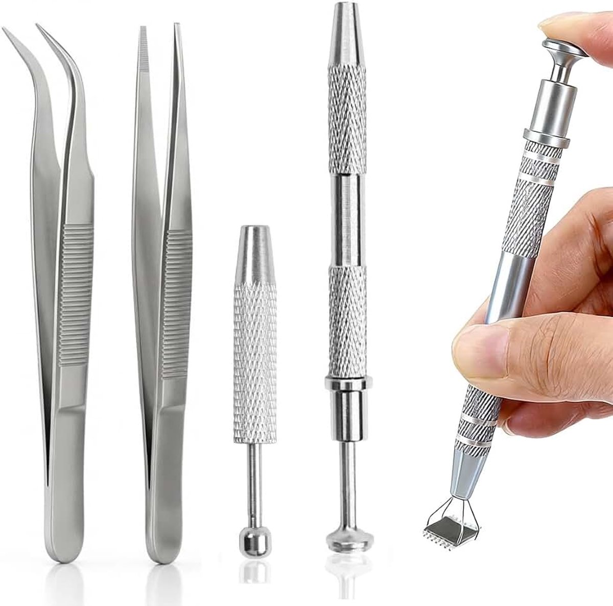 2 stuks piercingtang met 2 pincetten gereedschap voor piercing en sieraden, set met gereedschap voor het wisselen van piercing, piercingwisselhulp