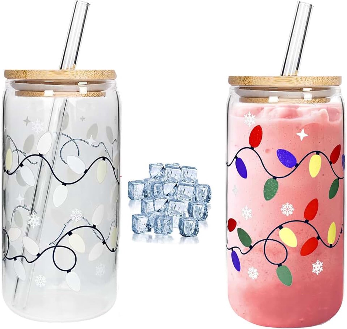 Drinkbeker met deksel en rietje, glazen beker, cocktailglazen, set Bubble Tea beker, ijskoffieglazen, liefde, glazen beker, elegante drinkbeker voor ijskoffie, smoothie, matcha
