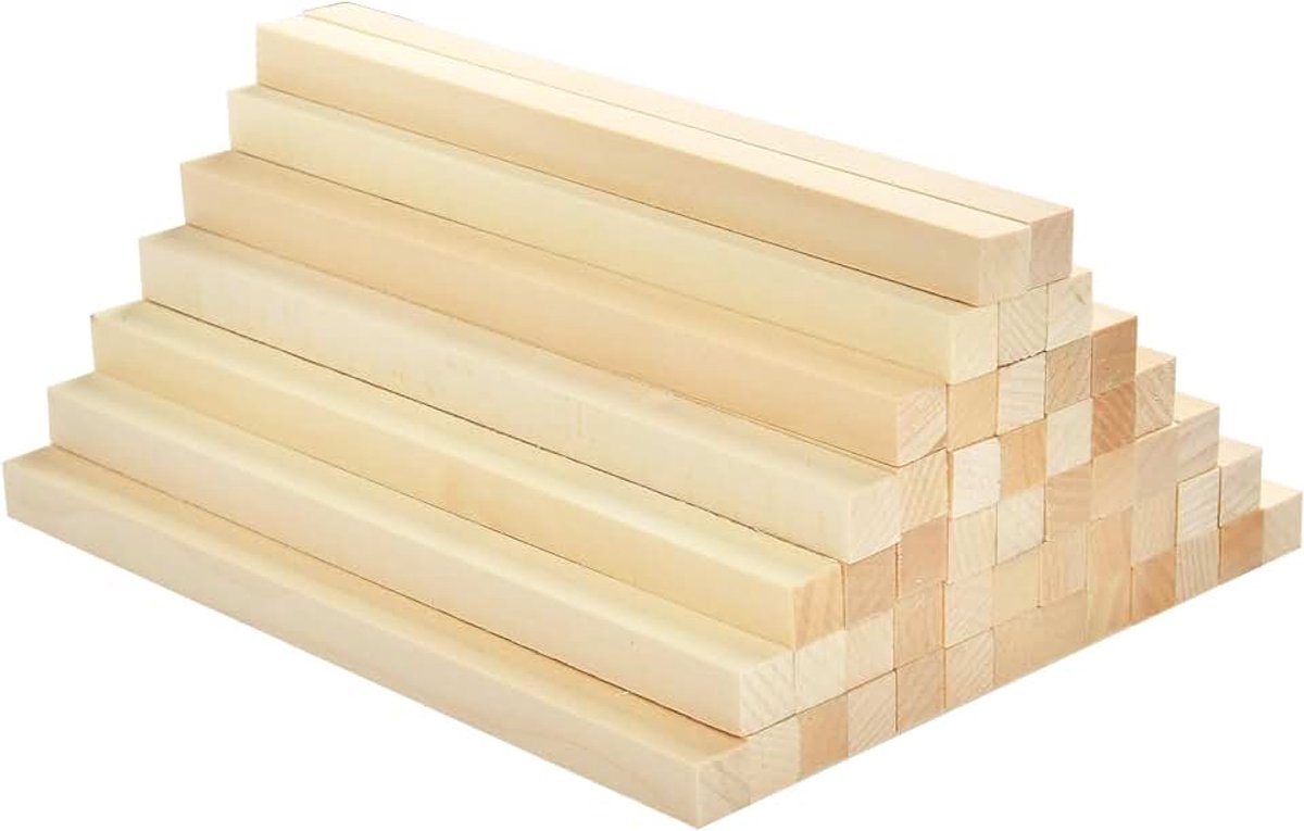 Houten staven om te knutselen, houten blok 25 x 1 x 1 cm, linde voor knutselen, snijden