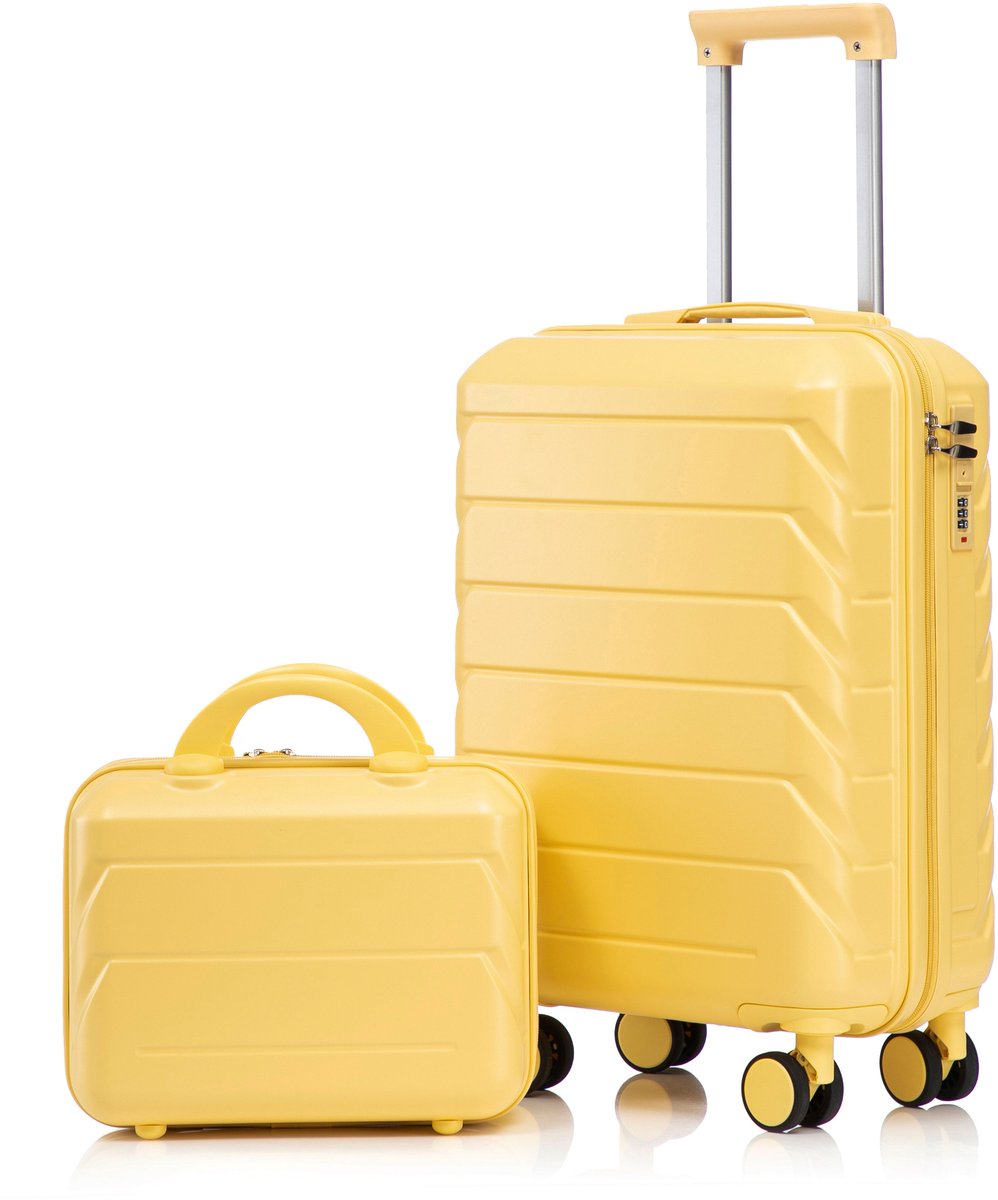 Kofferset - Hardcase Koffer - ABS Spinner met Cijferslot - Inclusief Beautycase - Weekendje Weg - 19 Inch - Geel
