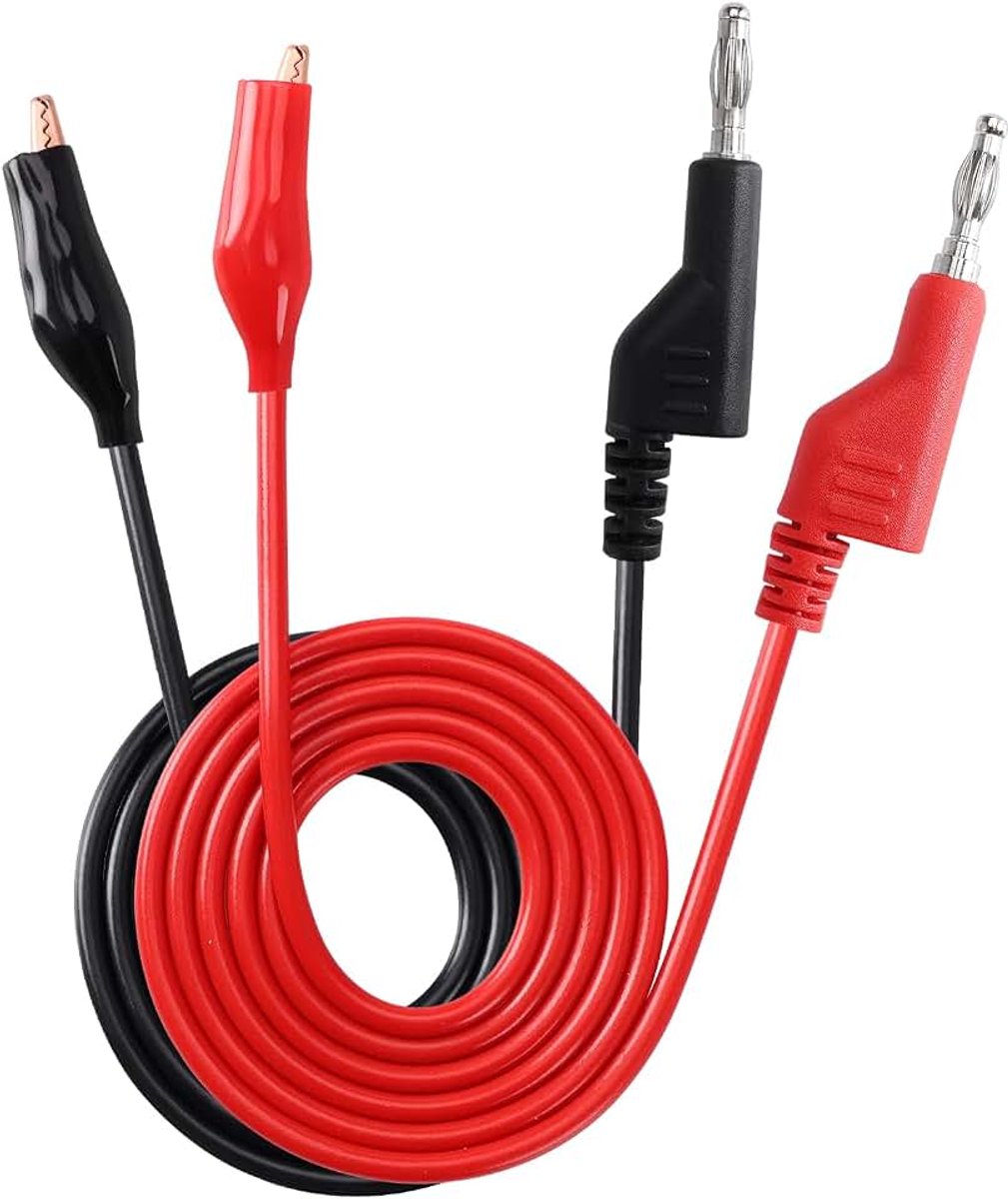 2 Stuks 1m 16AWG 15A Multimeter Testkabels, 4mm Stapelbare Banaanstekker naar Krokodillenklem Kabel, voor Multimeter Elektrische Testen, Rood/Zwart