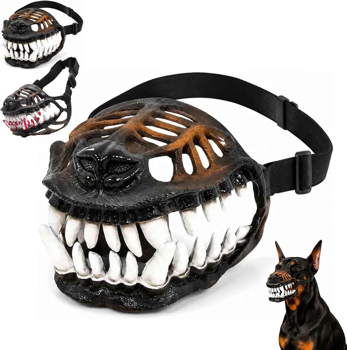 Halloween Honden Muilkorf Monster met Tanden - Verstelbaar - Maat XXL - Voor Grote Honden - Feestje Kostuum - SOLLBRY®