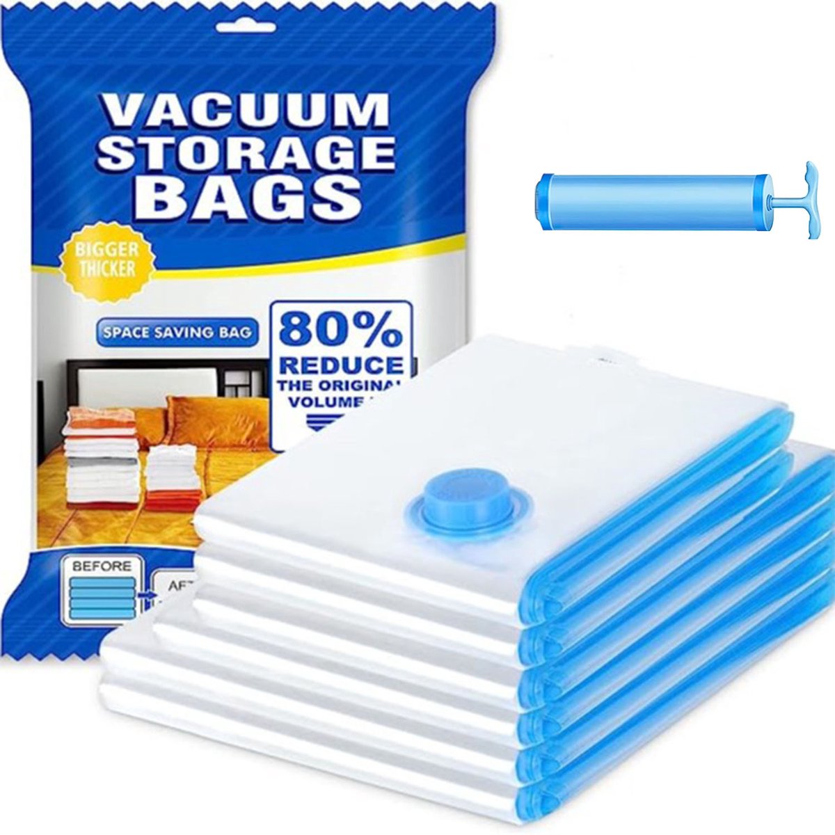 Vacuümzakken set van 20 stuks - 4 maten met 4 rolzakken en 16 ventielzakken - Inclusief handpomp - Voor kleding, dekbedden, reizen en opslag thuis