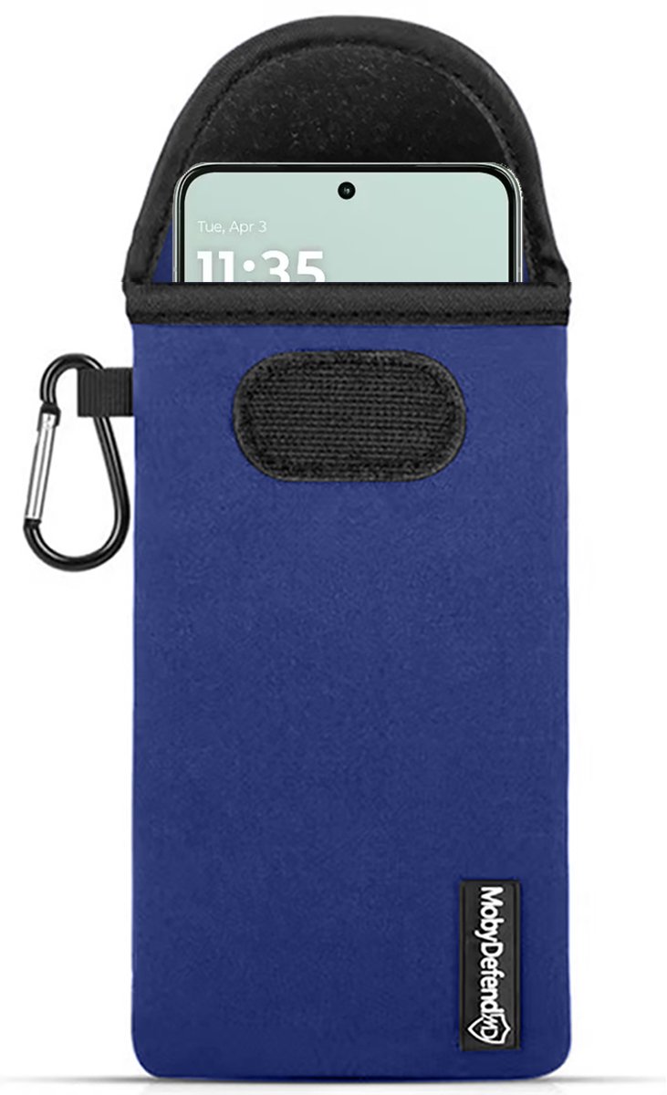 MobyDefend Hoesje - Geschikt voor Motorola Edge 70 Max - Neopreen Pouch Met Karabijnhaak - Insteek - Riemlus - Blauw