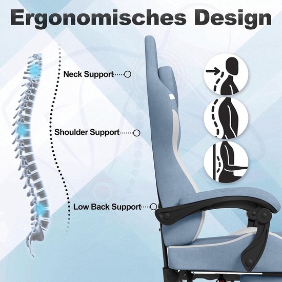 Ergonomische Stoel - Comfortabele Bureaustoel - Langdurig Zitten - Verstelbare Rugleuning - 150-190 cm - Blauw — afbeelding 3