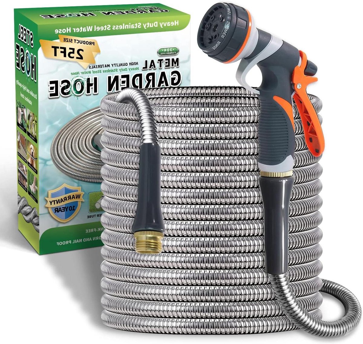 Metalen Tuinslang - Flexibele Waterslang - Tuin Bewateren - Knikvrij en Doornbestendig - 76 Meter - Zilverkleurig