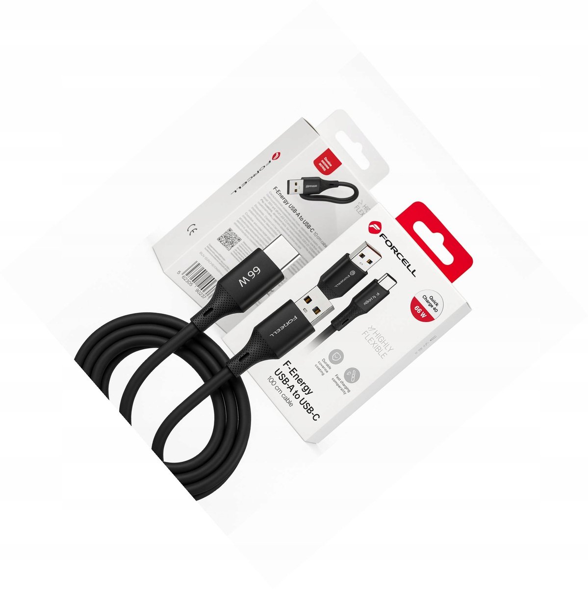 Forcell USB-A naar USB-C Kabel 1m 66W Zwart - Android Auto
