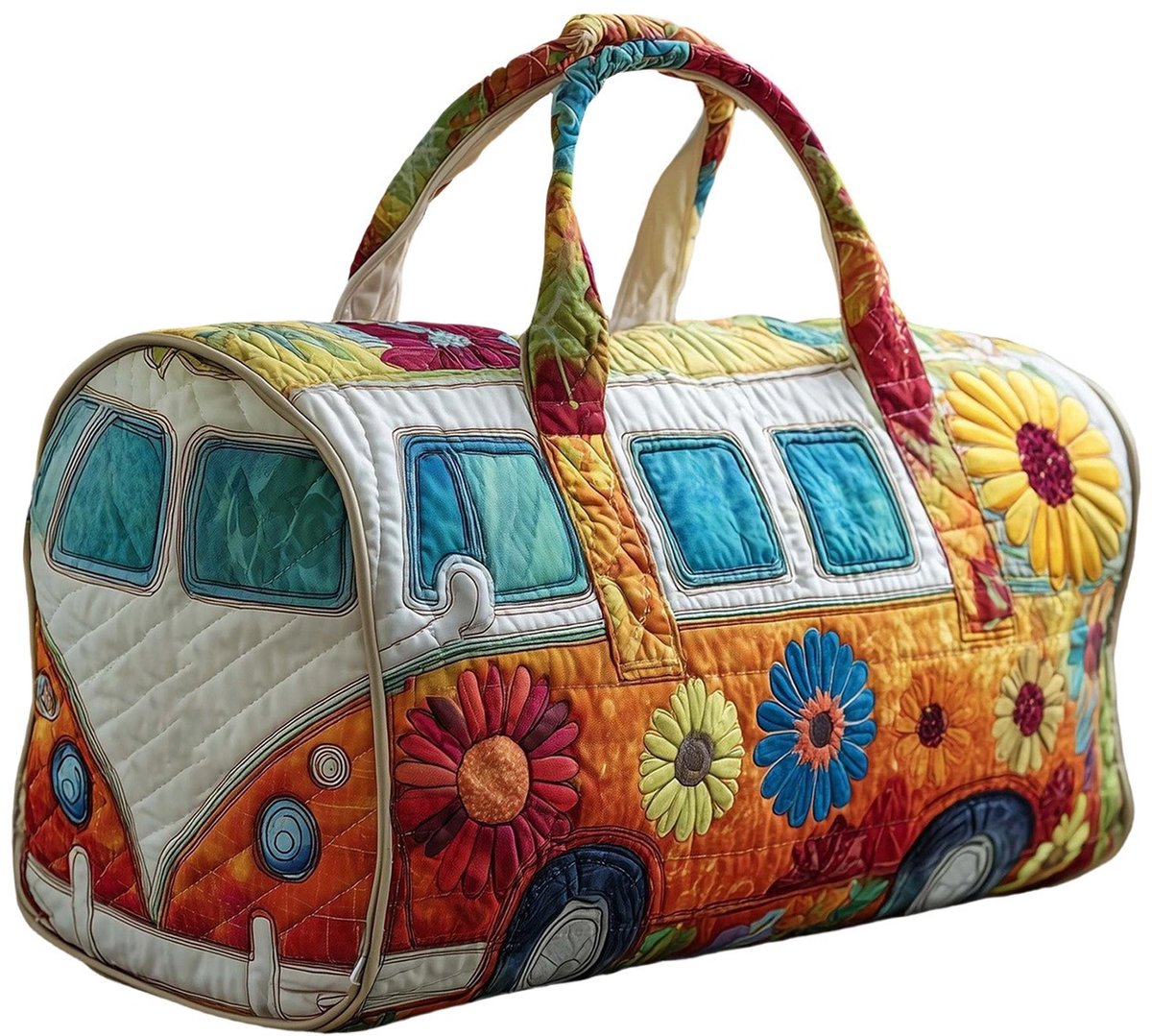 Textielen tas, retro bloemenprint in 3D-stijl, boho-stijl voor reizen en sport, meerkleurig, groot (18 x 9 x 9 inch)，Model 2023