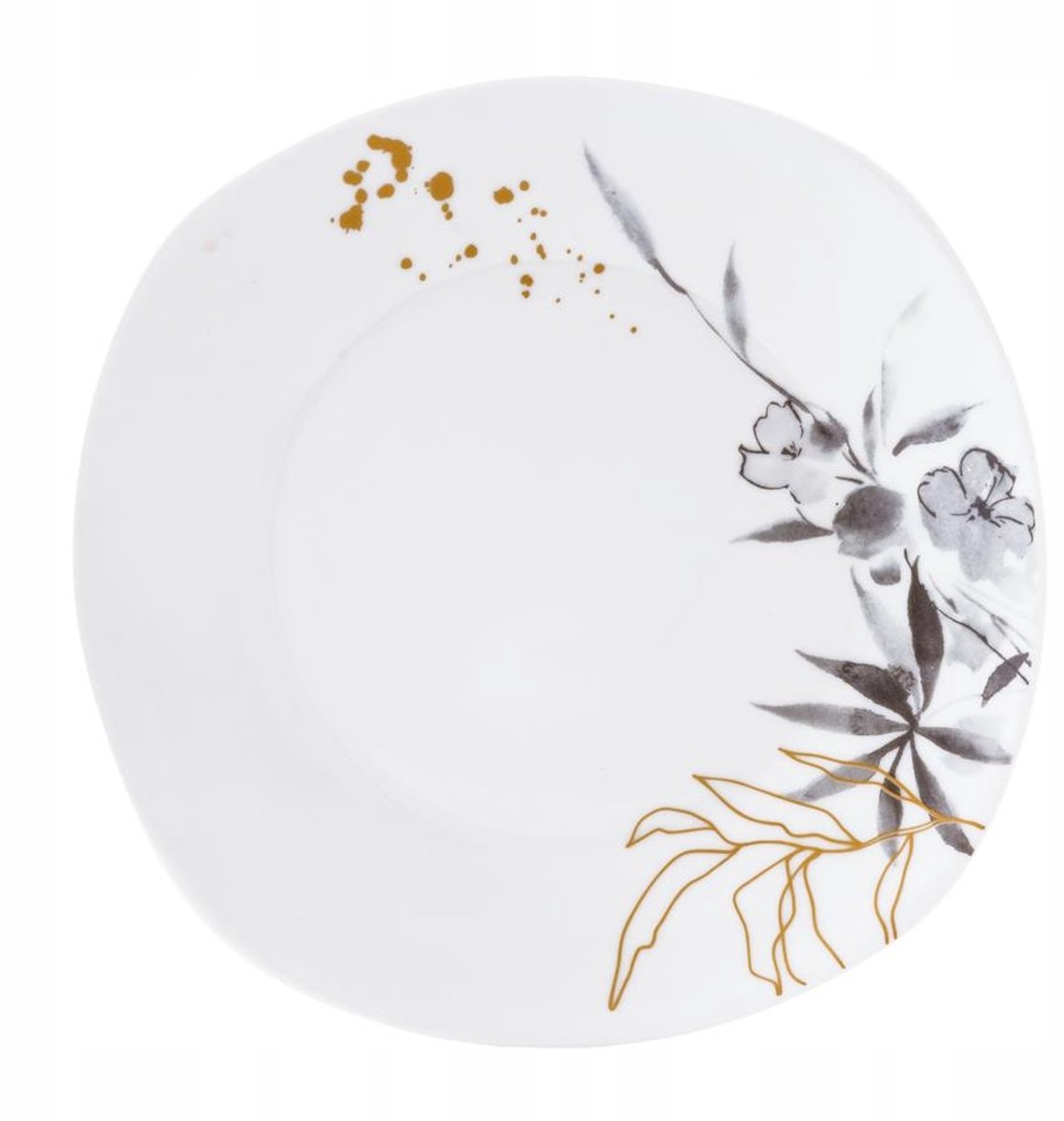 Porseleinen dessertbord MIRIAM 20cm, met bloemenprint in goud