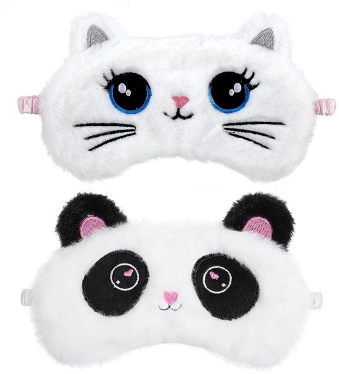 Slaapmasker 2 Stuks - Pluche Oogmasker - Zacht - Schattige Dieren - Blokkeert Licht - Ideaal voor Kinderen en Vrouwen