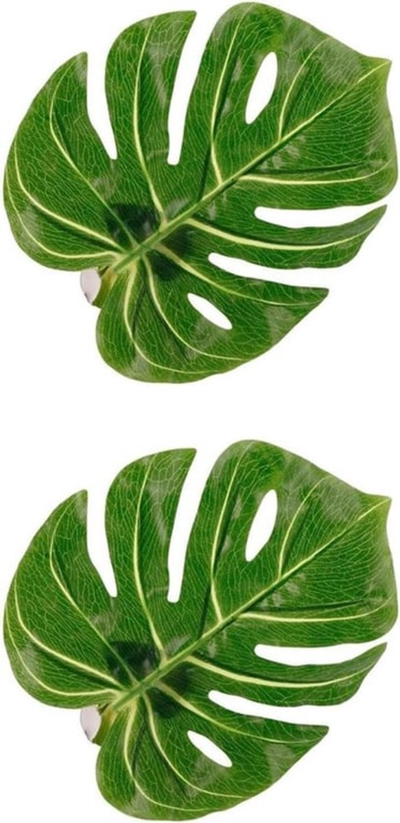 Set van 2 Groene Gordijnen met Monstera Bladeren - Voor Gordijnen met Lussen - Kunststof Clip Gordijnhouders in Groen Kleur