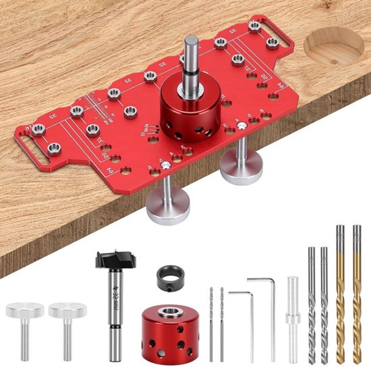 2 in 1 Hinge Punch Positioner met Shelf Pin Drill Jig en 5mm 6.25mm Gidsbushes voor Precisiewerk en Klusprojecten
