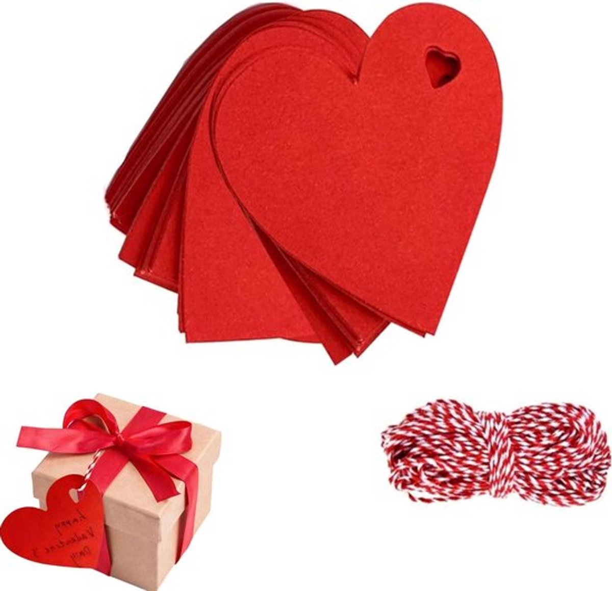 Set van 100 Kraft Papieren Labels in Hartvorm met 10m Touw voor Cadeaus, Feestdagen en Speciale Gelegenheden