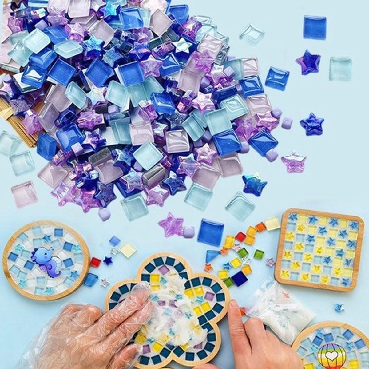 Gemengde Kleur Kristal Mozaïek Tegels - 360 Stuks - Glasstukken - Art Craft en Woondecoratie - Blauw