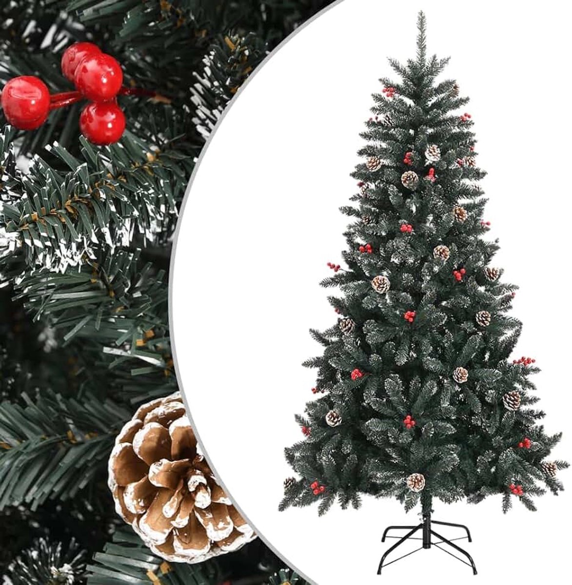 Kunstkerstboom met standaard, groen, 180 cm, pvc, inklapbaar design, automatisch opstellen, bossige boom, realistische look, robuuste stalen standaard, stabiliteit, dennenappels
